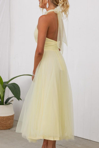 La Celestine — Tulle Halter Midi in Soft Volume