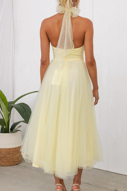 La Celestine — Tulle Halter Midi in Soft Volume