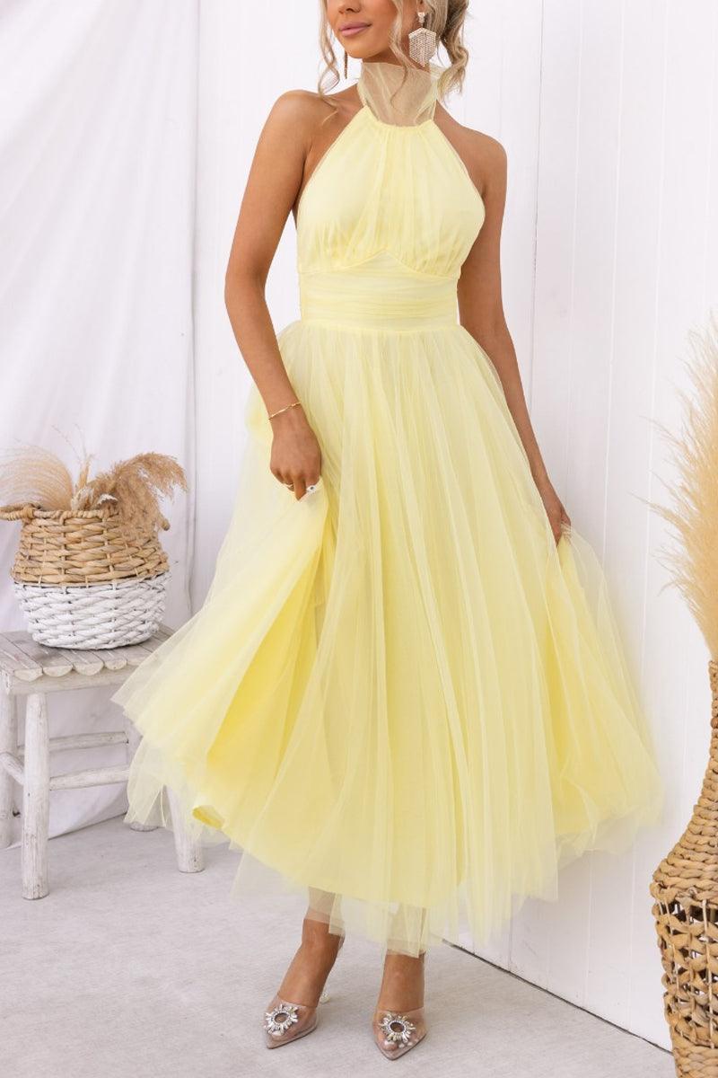 La Celestine — Tulle Halter Midi in Soft Volume