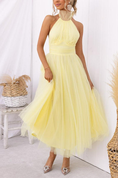 La Celestine — Tulle Halter Midi in Soft Volume
