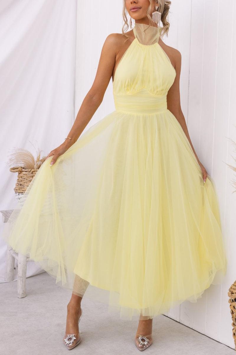La Celestine — Tulle Halter Midi in Soft Volume