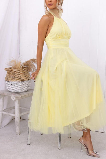 La Celestine — Tulle Halter Midi in Soft Volume