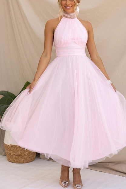 La Celestine — Tulle Halter Midi in Soft Volume