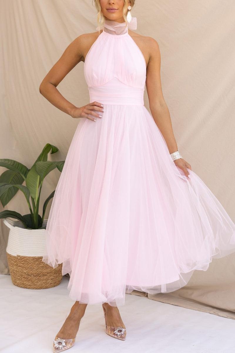 La Celestine — Tulle Halter Midi in Soft Volume