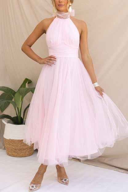 La Celestine — Tulle Halter Midi in Soft Volume