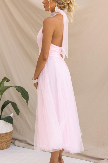 La Celestine — Tulle Halter Midi in Soft Volume