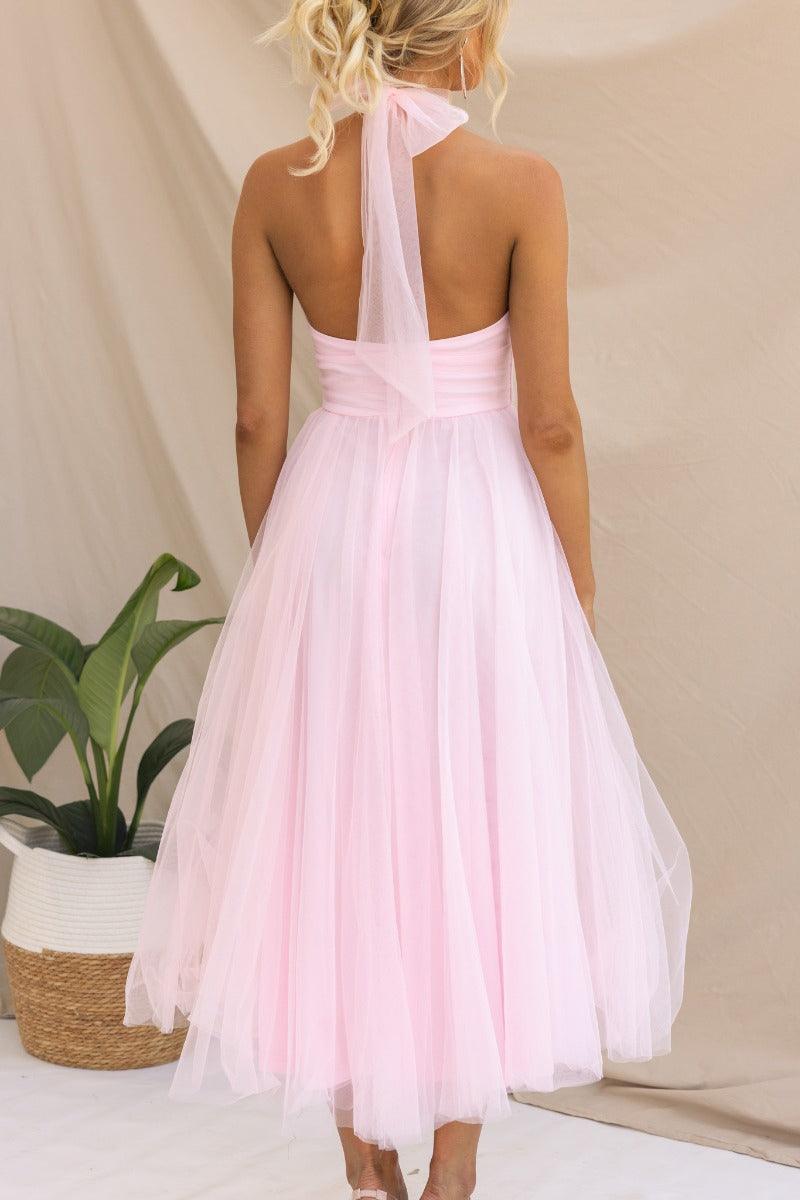 La Celestine — Tulle Halter Midi in Soft Volume
