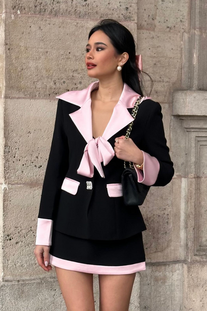 La Tessa — Bow-Detail Tweed Mini Set in Noir