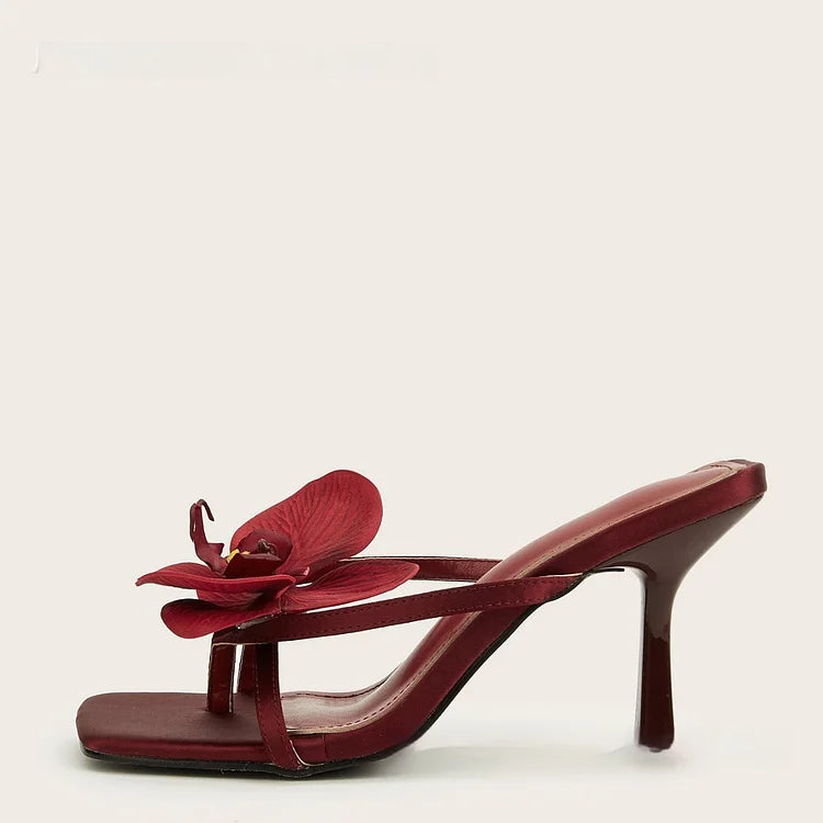 Le Rosette Heel — Sculpted Floral Mule in Rouge