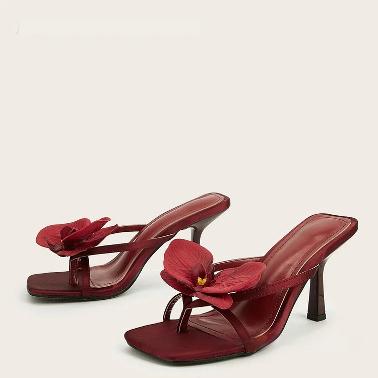 Le Rosette Heel — Sculpted Floral Mule in Rouge