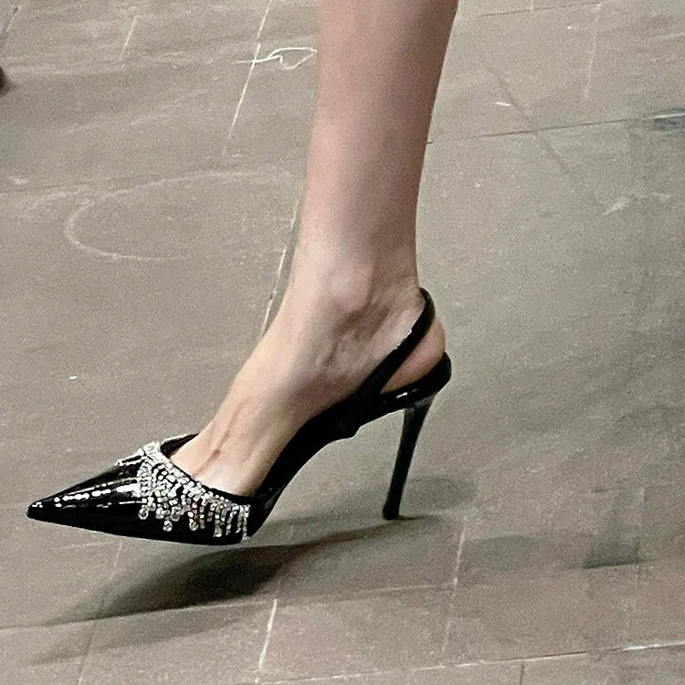 Le Noire Éclat — Crystal Fringe Slingback