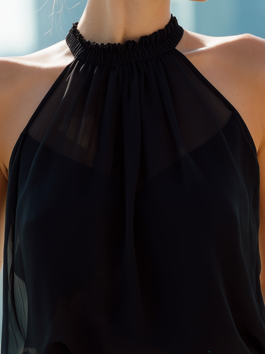 La Halter Noire — Chiffon Halter Blouse