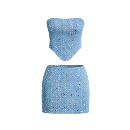 La Lauren — Sparkling Denim Mini Co-Ord in Ice Blue