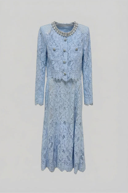 La Céliane — Embroidered Lace Co-Ord in Powder Blue
