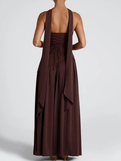 La Maliyah — Strapless Draped Maxi in Plum Brown