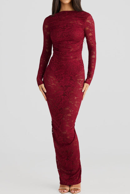La Seraphine — Sheer Lace Maxi with Gathered Detail