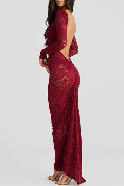 La Seraphine — Sheer Lace Maxi with Gathered Detail