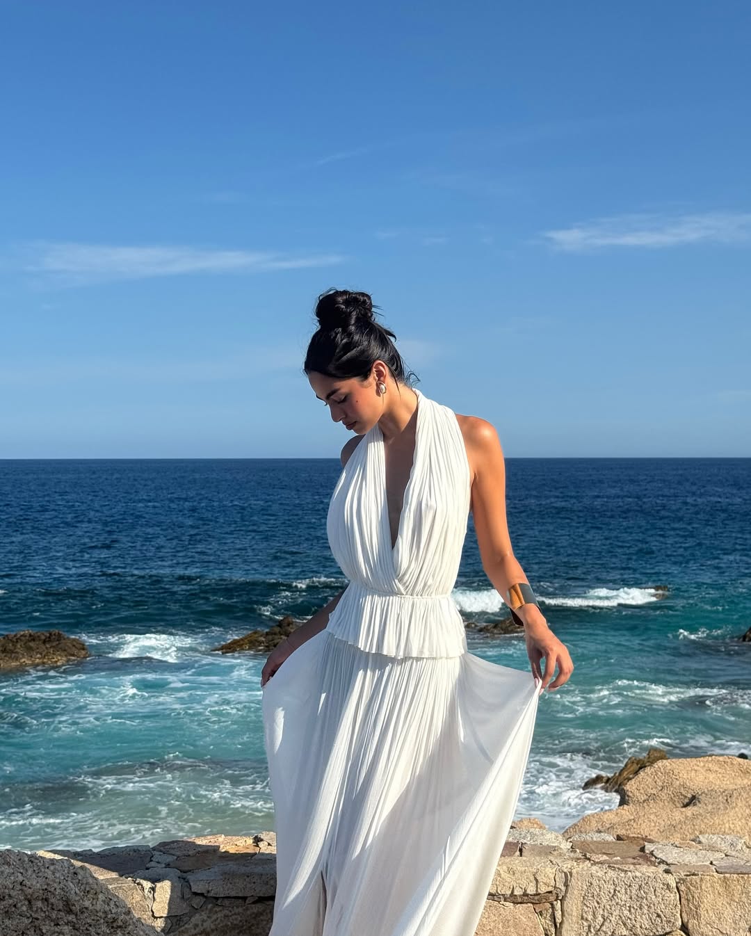 La Brynlee — Open-Back Silk Maxi Set in Ivory