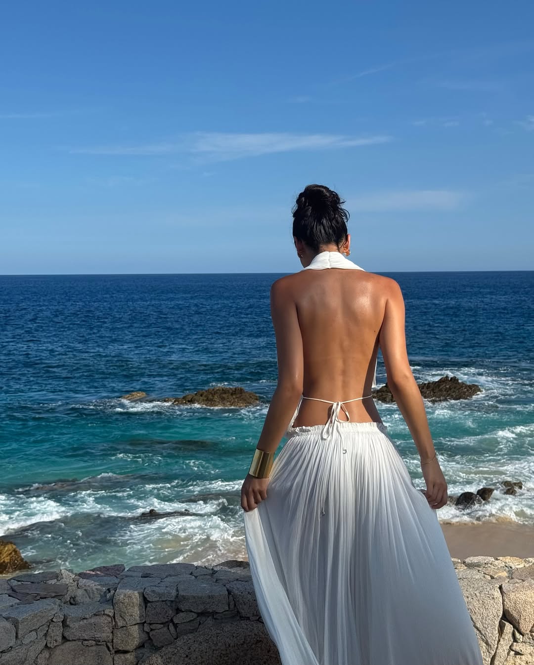 La Brynlee — Open-Back Silk Maxi Set in Ivory