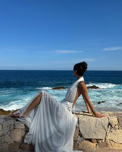 La Brynlee — Open-Back Silk Maxi Set in Ivory