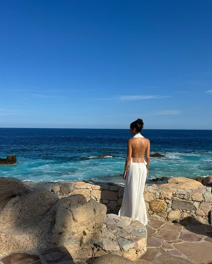 La Brynlee — Open-Back Silk Maxi Set in Ivory