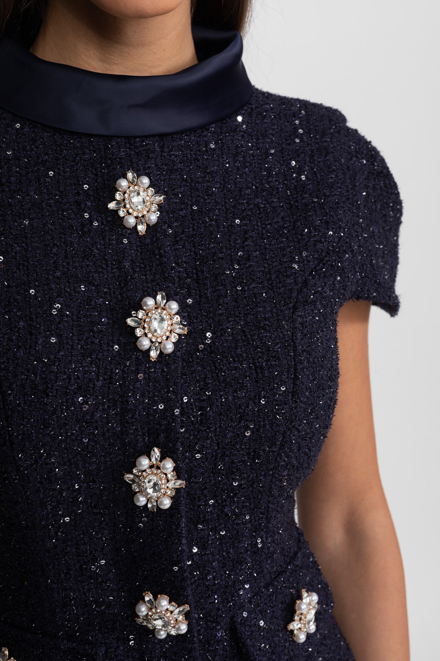La Celeste — Tweed Embellished Co-Ord in Navy